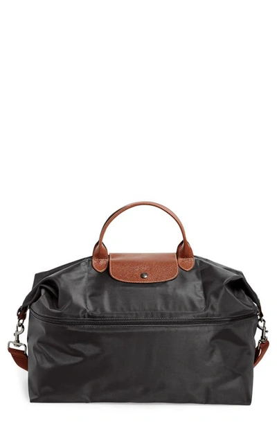 Longchamp Le Pliage Expandable Travel Duffel Nylon Weekender In Black/gunmetal