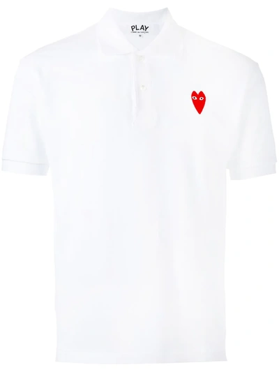 Comme Des Garçons Play Almond-eye Heart Patch Polo Shirt In White