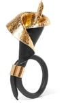LOEWE CALLA GOLD-TONE, SMOOTH AND CRACKED-LEATHER BRACELET
