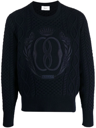 Bally Logo Embroidery Sweater In Blue