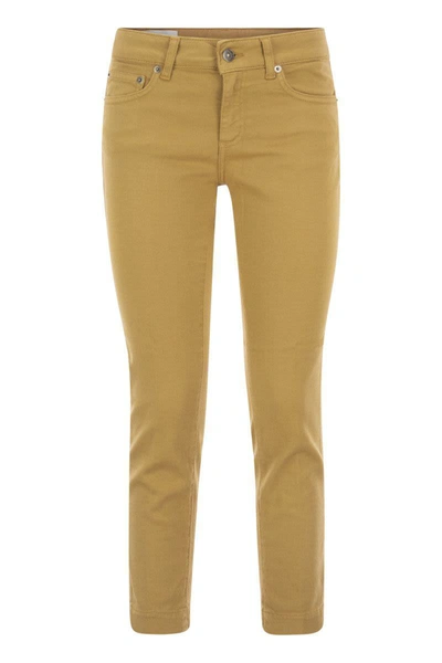 Dondup Rose Cropped Stretch Cotton Trousers In Mustard