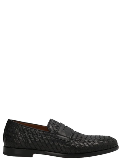 Doucal's Woven Leather Penny Loafers In Black