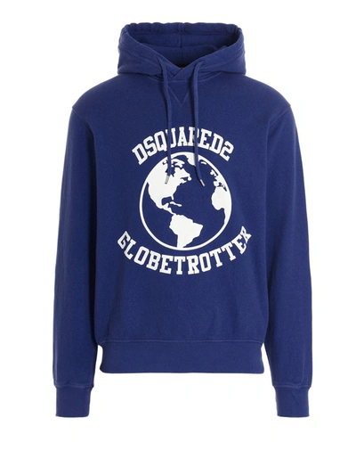 Dsquared2 Globetrotter Hoodie In Blue