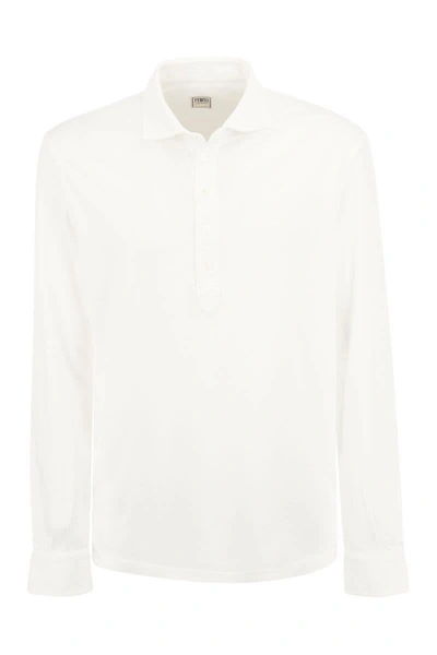 Fedeli Long-sleeved Cotton Polo Shirt In White