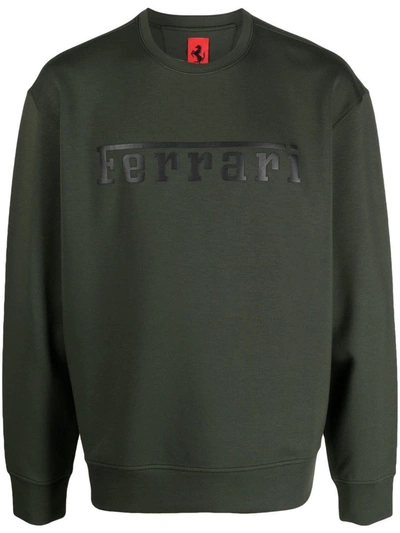 Ferrari Embroidered-logo Sweatshirt In Military Green