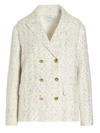 Giambattista Valli Double Breasted Sequin Embellished Boucle Tweed Jacket In White