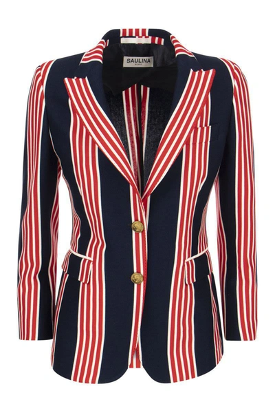 Saulina Angelica - Striped Jacket In Blue/red