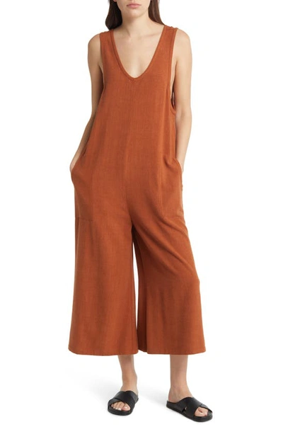 Treasure & Bond Sleeveless Wide Leg Jumpsuit In Rust Bisque