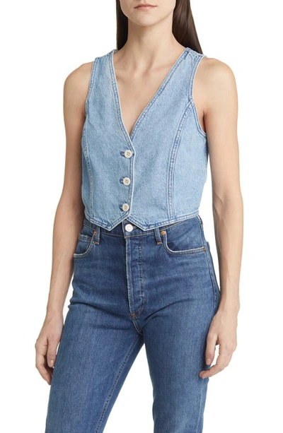 Madewell Katrina Denim Crop Waistcoat Top In Eldamere Wash