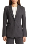 Hugo Boss Stretch Wool Blazer With Curved Lapels In Charcoal