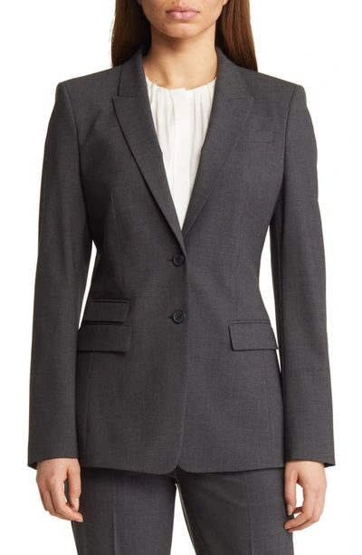 Hugo Boss Stretch Wool Blazer With Curved Lapels In Black