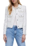 River Island Faux Pearl Crop Bouclé Trophy Jacket In Cream