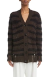 Acne Studios Distressed Stripe-print Cardigan In Warm Charcoal Grey/ Black
