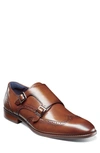Stacy Adams Karson Mens Leather Brogue Monk Shoes In Cognac