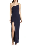 Lulus Keeper Of My Heart One-shoulder Gown In Navy Blue