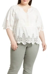 Wit & Wisdom Scallop Lace Trim Cotton Top In Off White