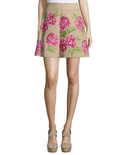 Michael Kors Floral Embroidered Flirt Skirt, Sand