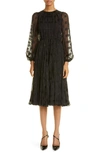 Dolce & Gabbana Logo Jacquard Long Sleeve Chiffon Dress In Black