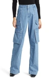 Frame Relaxed Straight Cargo Jeans In Light Blue