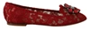 Dolce & Gabbana Red Vally Taormina Lace Crystals Flats Shoes In Red