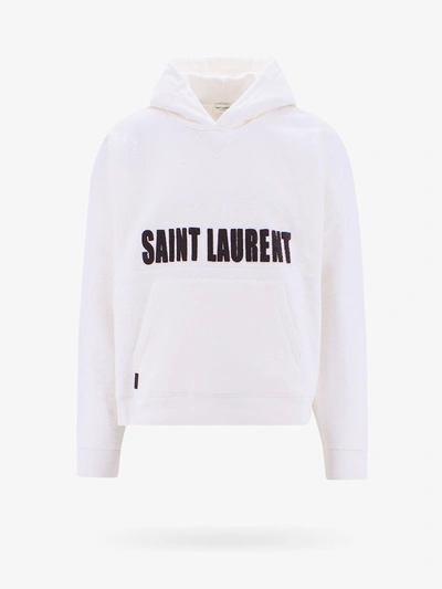Saint Laurent Logo-print Textured Hoodie In White