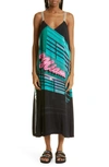 PALM ANGELS MIAMI TRACK STRAPS SATIN MIDI SLIPDRESS