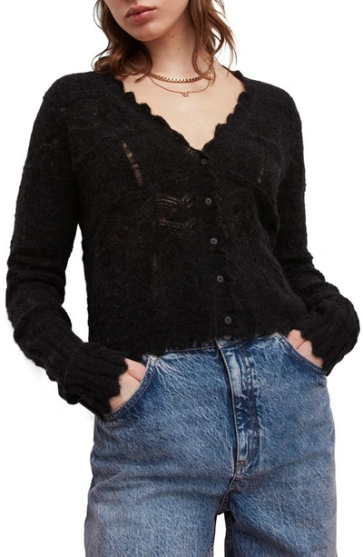 Allsaints Womens Black Vanessa Lace-embroidered Knitted Cardigan S