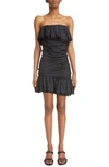 Isabel Marant Oxani Eyelet Ruffle Ruched Strapless Minidress In Black