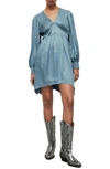 Allsaints Esta Long Sleeve Asymmetric Hem Dress In Blue Slate