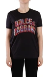 DOLCE & GABBANA DOLCE & GABBANA BLACK LOGO PRINT COTTON CREW NECK TEE WOMEN'S T-SHIRT