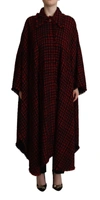 Dolce & Gabbana Black Red Cotton Checkered Over Coat Jacket In Black And Red