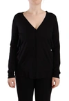 Dolce & Gabbana Black Wool V-neck Long Sleeves Pullover Top In Black