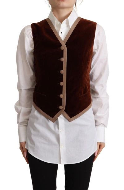 Dolce & Gabbana Bordeaux Velvet Cotton V-neck Sleeveless Vest Top
