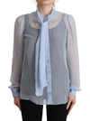 Dolce & Gabbana Light Blue Silk Ascot Collar Long Sleeves Blouse Top In Light Blue