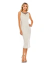 Mac Duggal Fully Sequined Jeweled High Neck Fitted Dress In Porcelain
