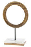 COSMO BY COSMOPOLITAN BROWN MANGO WOOD CIRCLE GEOMETRIC SCULPTURE WITH MARBLE STAND
