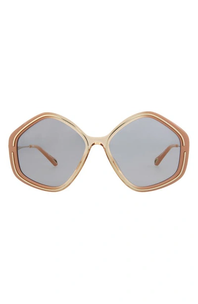 Chloé 58mm Geometric Sunglasses In Beige Gold