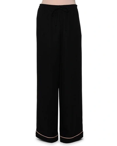 Valentino Wide-leg Drawstring-waist Silk Trousers In Black