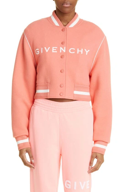 Givenchy Cropped Bomber Varsity Jacket W/ Logo Detail In Rose-pink