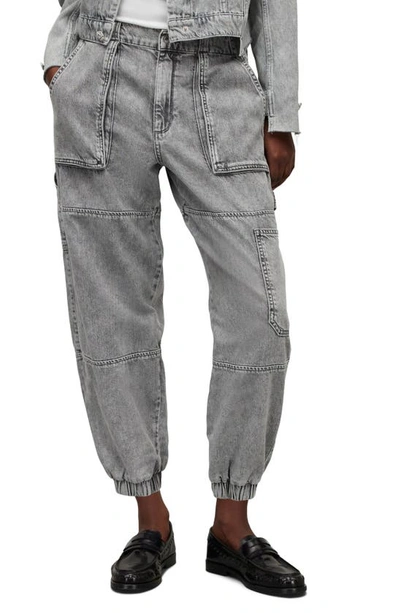 Allsaints Mila Denim Trousers In Washed Gray
