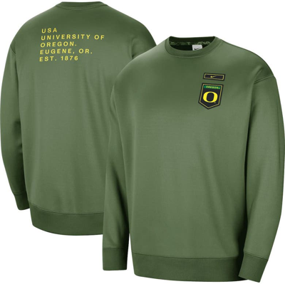 NIKE NIKE OLIVE OREGON DUCKS MILITARY COLLECTION ALL-TIME PERFORMANCE CREW PULLOVER SWEATSHIRT