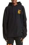 Raf Simons Monogram-print Hoodie In Black-orange 9935