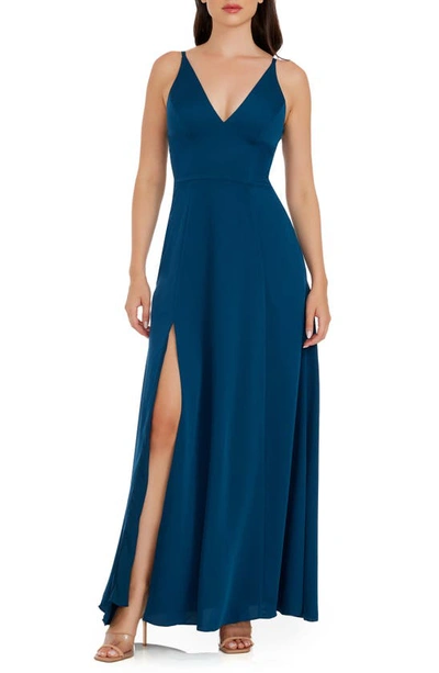 DRESS THE POPULATION IRIS SLIT CREPE GOWN