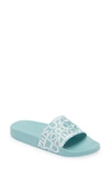 Moncler Women's Jeanne Blue Logo Rubber Slides Shoes In Light Blue,green