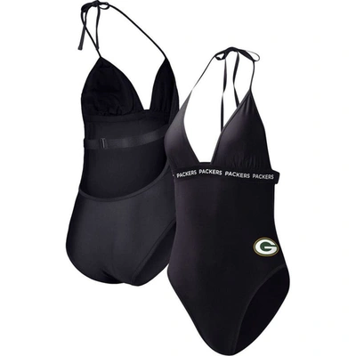 G-III 4HER BY CARL BANKS G-III 4HER BY CARL BANKS BLACK GREEN BAY PACKERS FULL COUNT ONE-PIECE SWIMSUIT