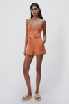 Simkhai Belted Halter Romper In Terracotta