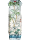F.r.s . F.r.s. Short Printed Silk Kaftan Dress In Clear Blue