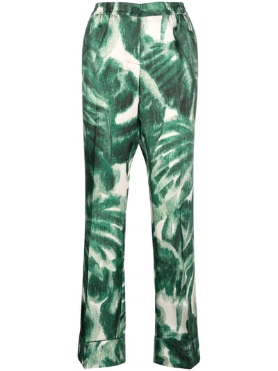 F.r.s . F.r.s. Wide-leg Printed Silk Trousers In Green