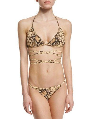 Michael Kors Python-print Wrap Two-piece Bikini Set In Butter