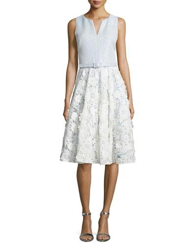 Badgley Mischka Lace-skirt Sleeveless Cocktail Dress, Ivory Sky